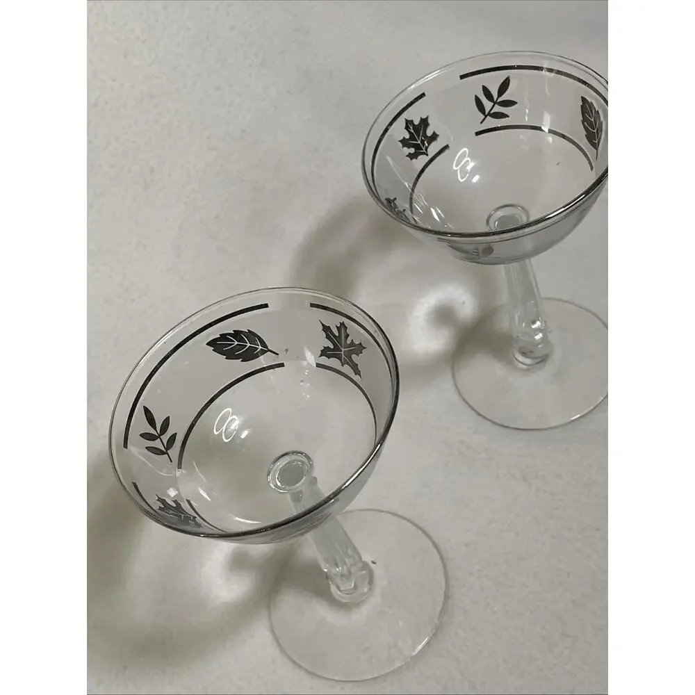 Libbey Silver Leaf Champagne Martini Sherbet Glasses X2 6 oz
